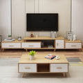 White & Brown Set Consists Of TV Unit is made of high-quality MDF wood With 3 Drawers and shutter 220*40*40cm And Coffee Table - Pecky - Set8