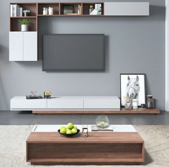 مجموعة تحتوى على وحدة تلفزيون مصنوعة من خشب mdf عالي الجوده مكونه من 3 درج و جزء علوي يتكون من ضلفتين أسود وبني- 200*40*40 سم وترابيزة قهوة - بيكي - Set3