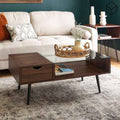 Brown Mdf Table Includes A Drawer & 4 Beech Wood Legs - 40*100*50 Cm - Pecky - Ta47