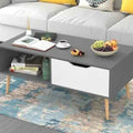 Gray & White Mdf Table Includes A Drawer & 4 Beech Wood Legs - 40*100*50 Cm - Pecky - Ta49