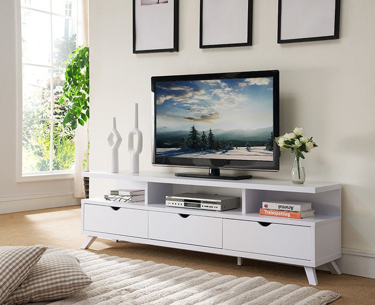 وحدة تلفزيون ام دي اف أبيض مكونه من 3 ادراج - 150*40*30 سم - بيكي - TV16