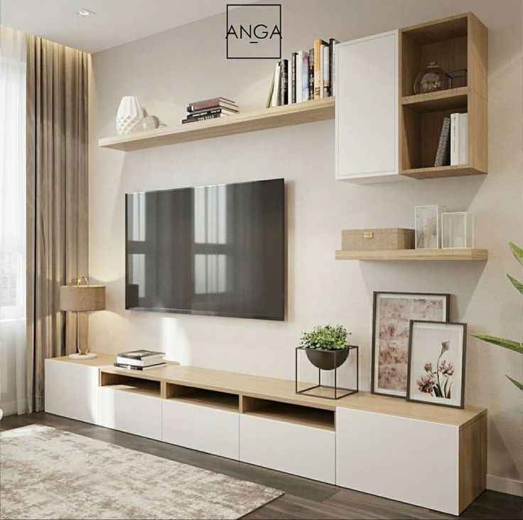 White & Brown MDF TV Unit With 5 Shutters & Upper 2 Shelves & Box With ...