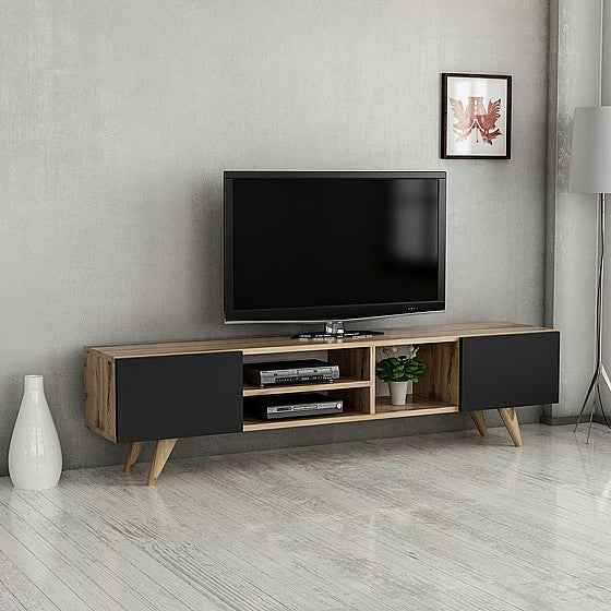 وحدة تلفزيون ام دي اف أسود و بني مكونه من 2 ضلفه قلاب - 180*40*35 سم - بيكي - TV7